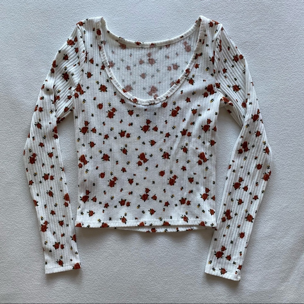 floral pattern fitted long sleeve t shirt